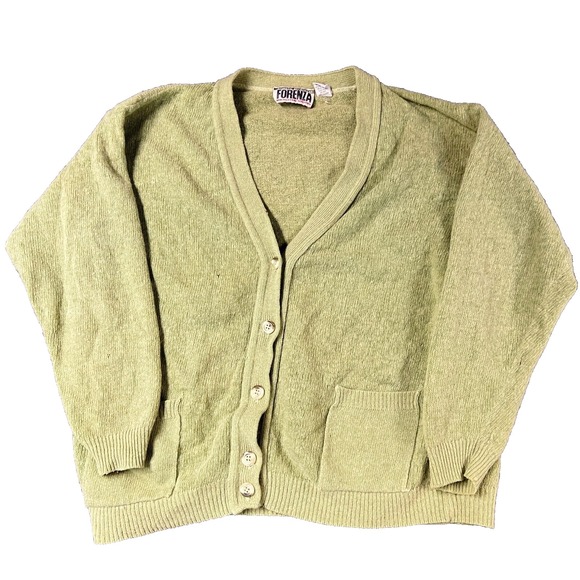 Vintage‎ Wool Cardigan Sweater Womens Small Green Grandma Lambswool Forenza - Picture 1 of 9